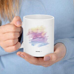 White Ceramic Mug with Watercolor Pastel Print